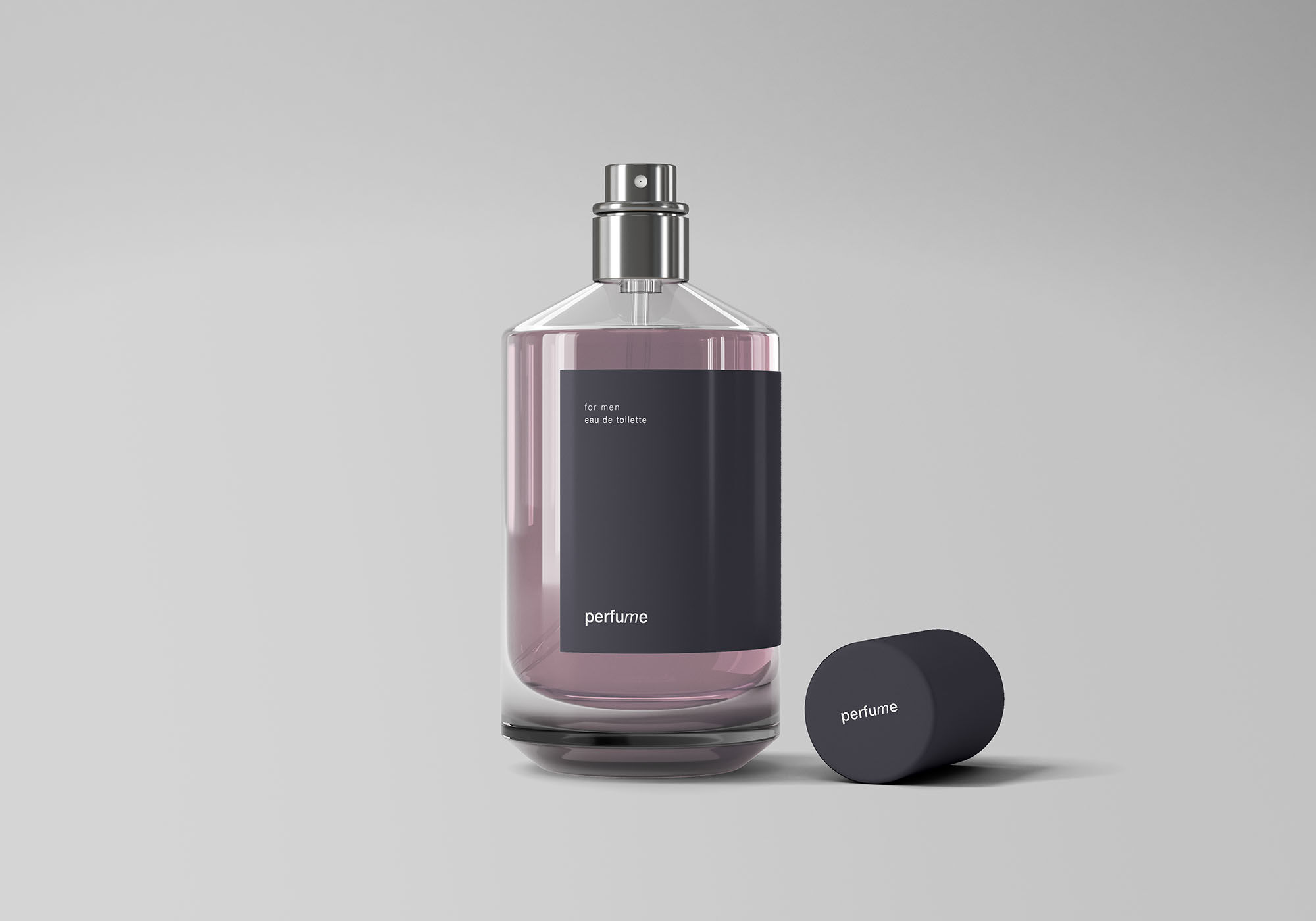 Classic Glassy Perfume Bottle with a Cap Next to it Mockup | Resource Boy