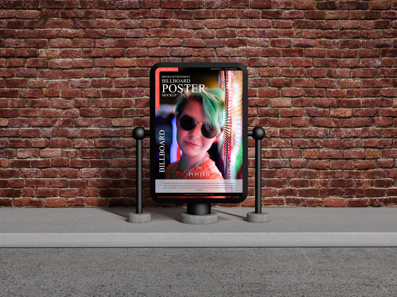 Billboard Poster Mockup In Front Of The Brick Wall FREE PSD
