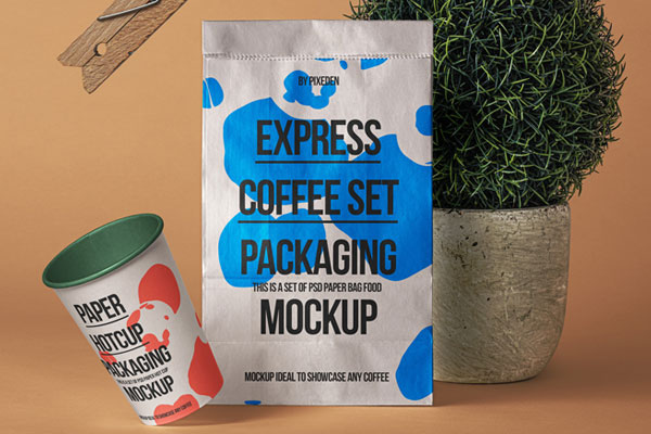 Paper Hot Cup and Coffee Paper Bag Mockup Set FREE PSD