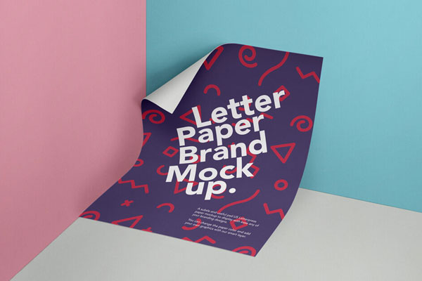 Partially Rolled Letter Paper against Wall Mockup FREE PSD