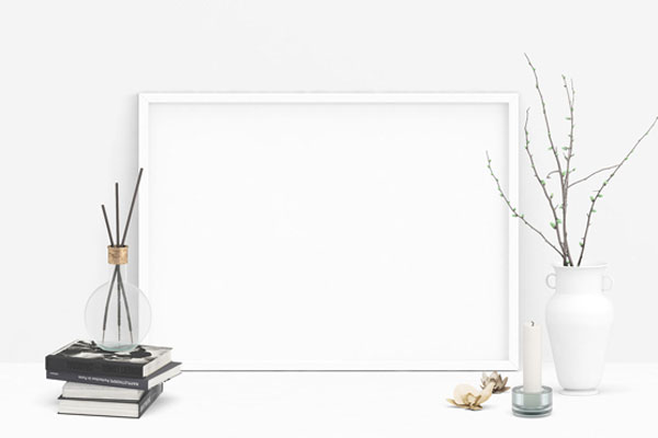Rectangular White Poster Surrounded by Several Items Mockup FREE PSD