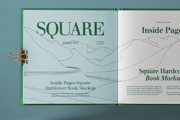 Square Catalog Mockup With 2 Binder Clips FREE PSD