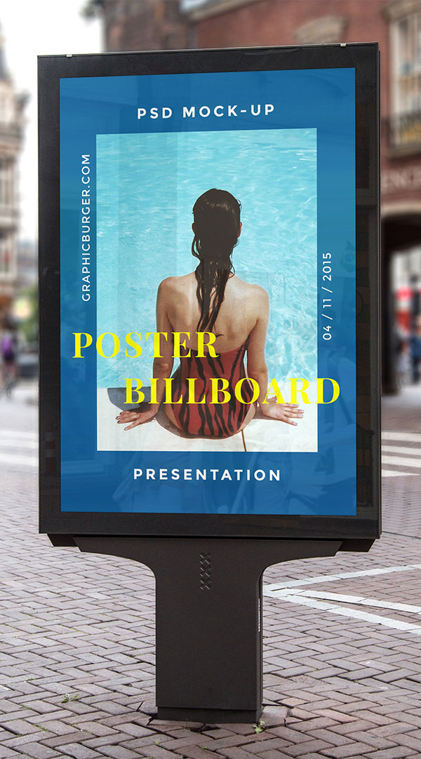 Street Billboard Showing Woman Sitting on Pool Edge Mockup FREE PSD