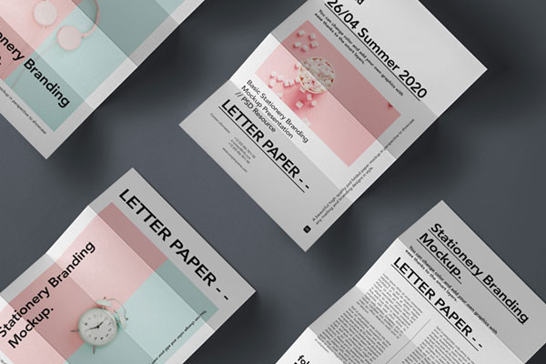 Tri-Fold Branding Papers Stationary Mockup FREE PSD