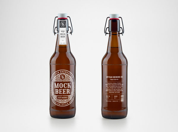 Two Beer Bottles Label Back and Front View Mockup FREE PSD
