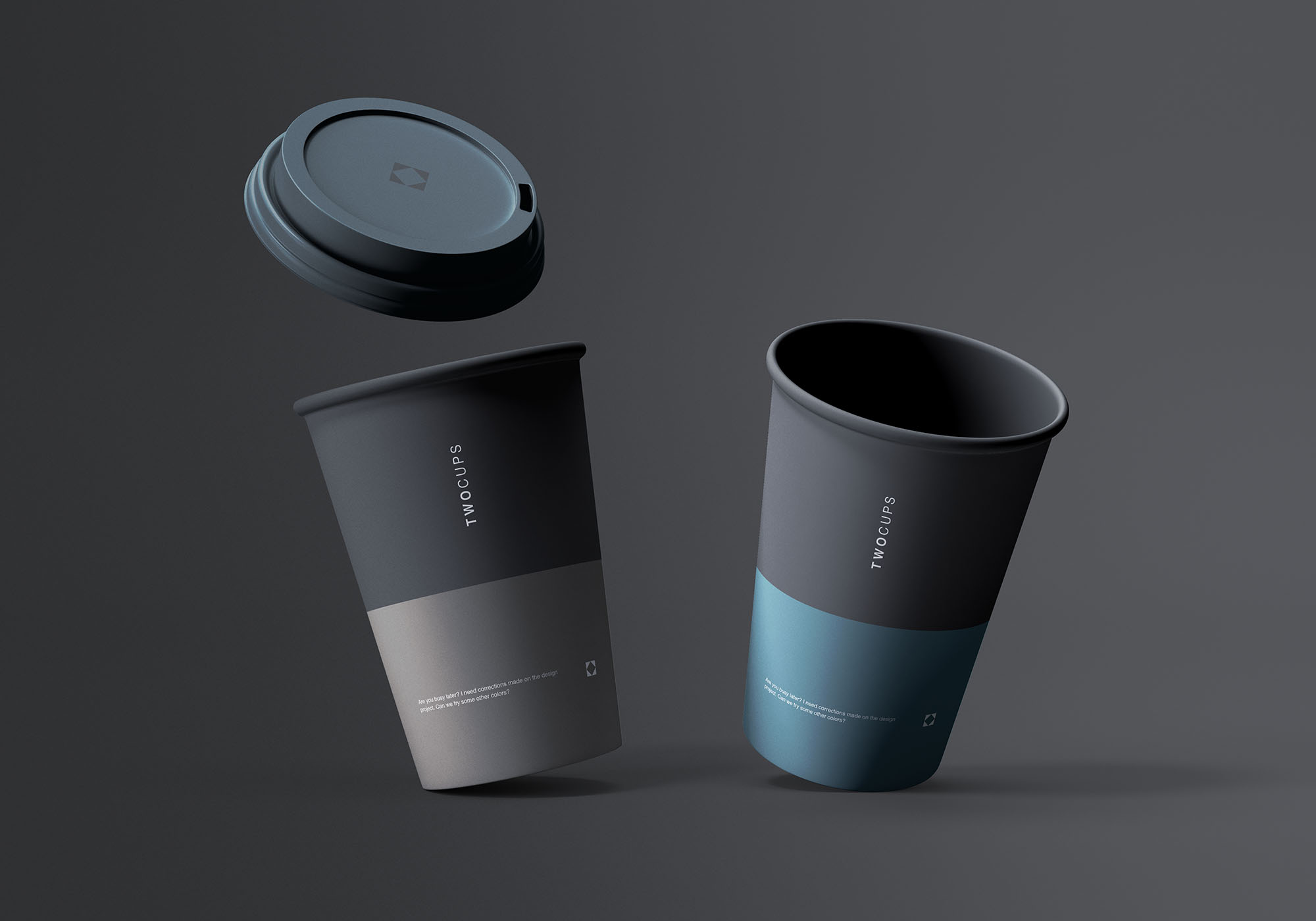 Two Floating Disposable Coffee Cups Mockup FREE PSD
