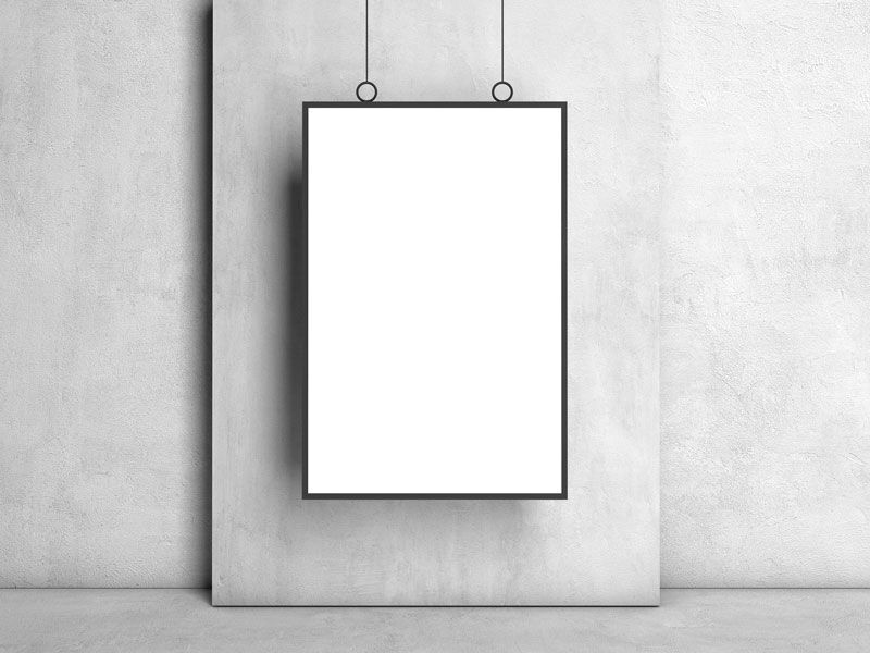 Mockup Showcasing Frame Poster Hanged over Cement Pillar FREE PSD