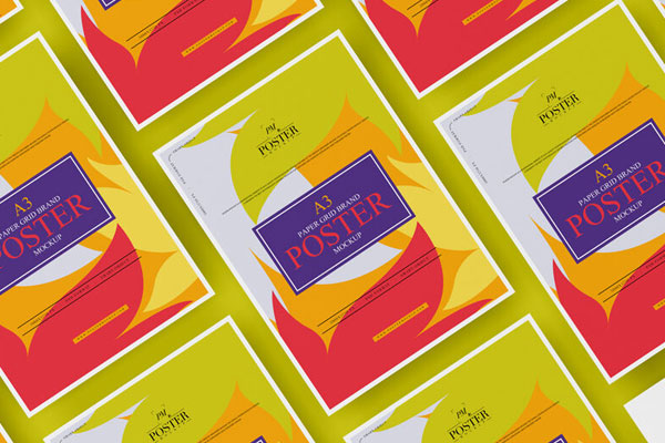 A3 Paper Grid Brand Poster Mockup FREE PSD