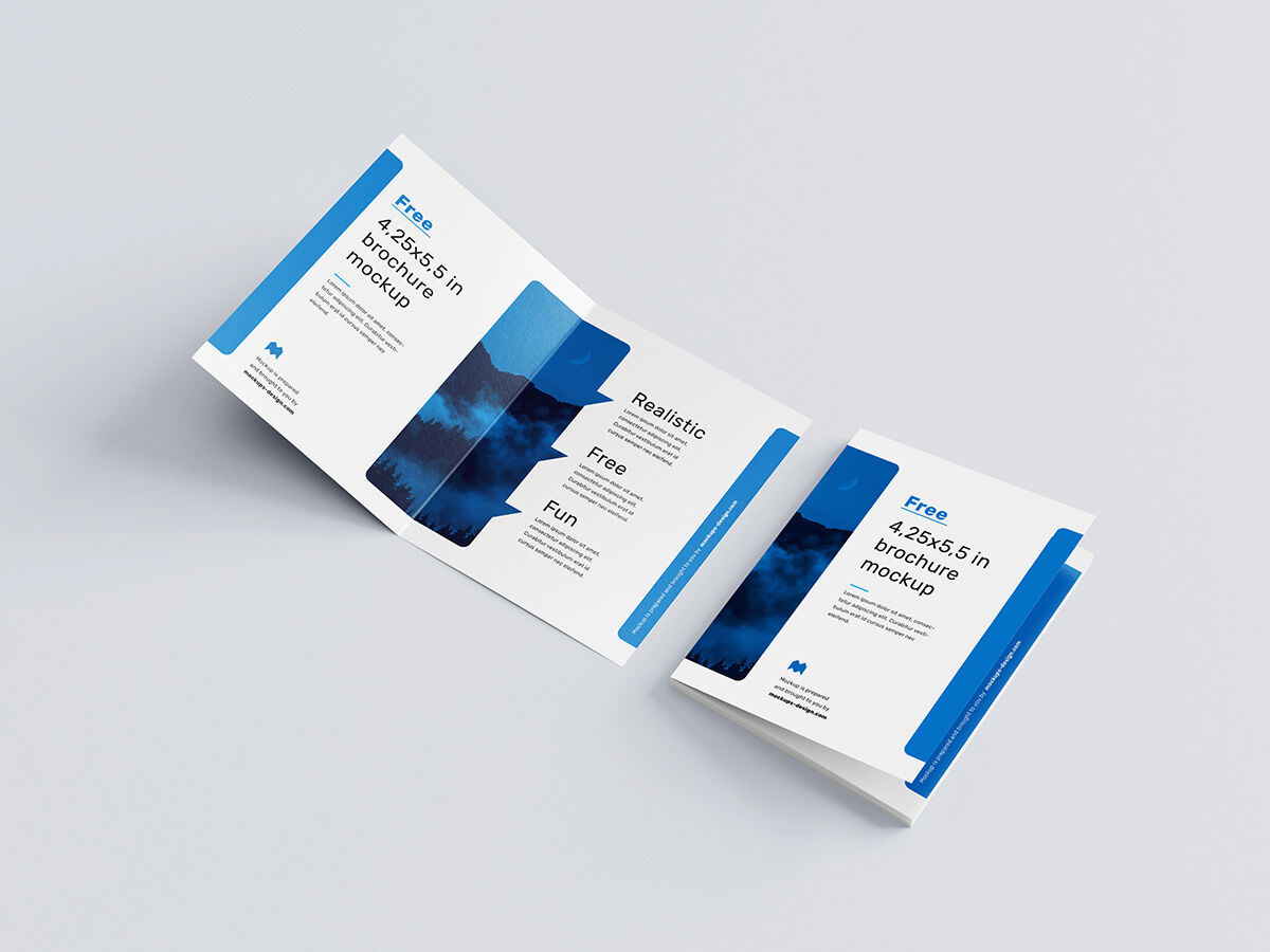 Bifold Brochure Mockup with 5 angles and white background FREE PSD