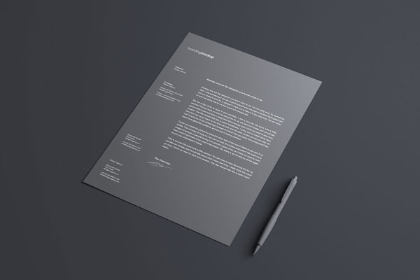 Black Simple Letterhead Mockup with Pen (FREE) - Resource Boy