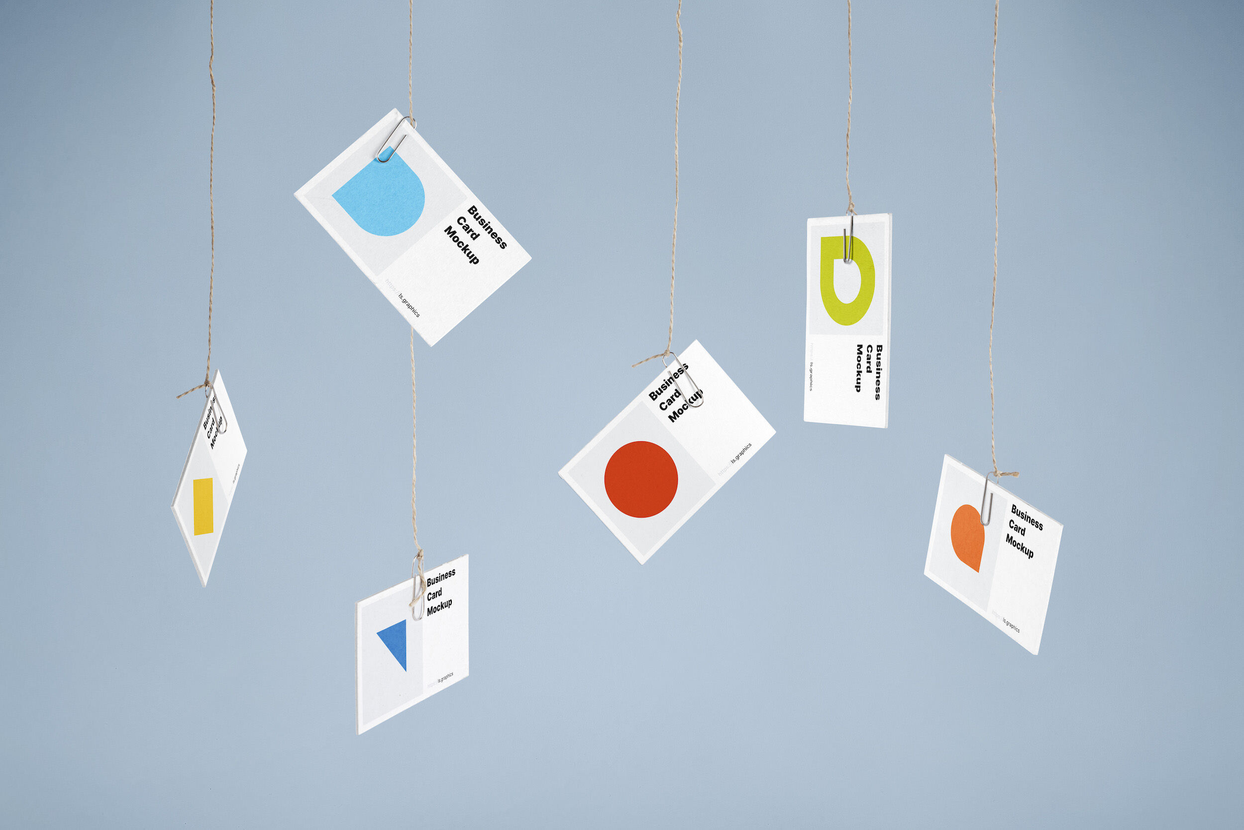 Business Cards Hanged by Strings and Clips Mockup FREE PSD