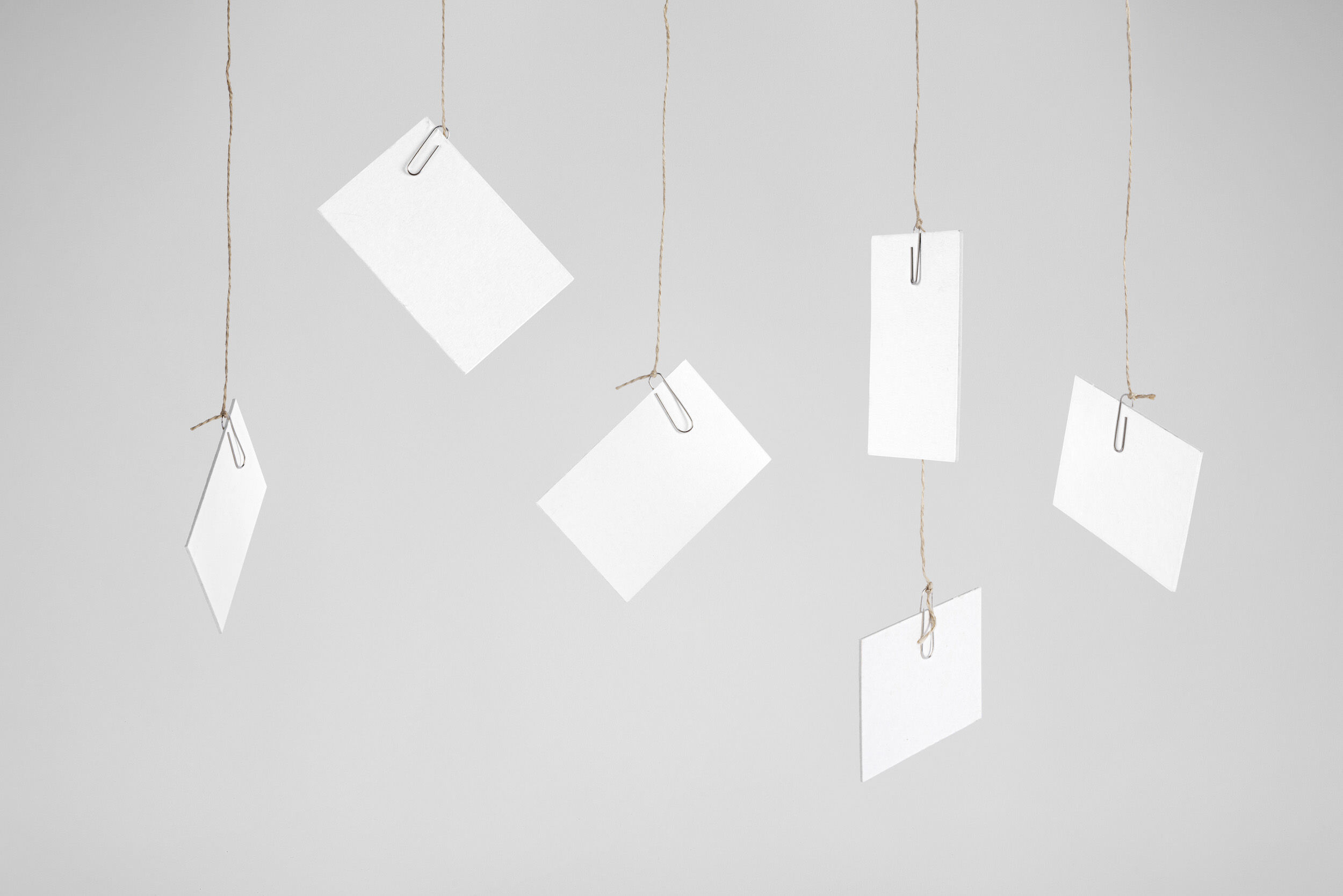 Business Cards Hanged by Strings and Clips Mockup FREE PSD