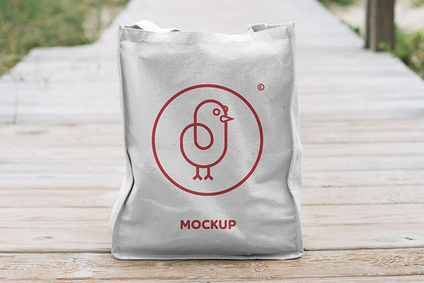 Canvas Realistic Bag On Light Wood Mockup FREE PSD