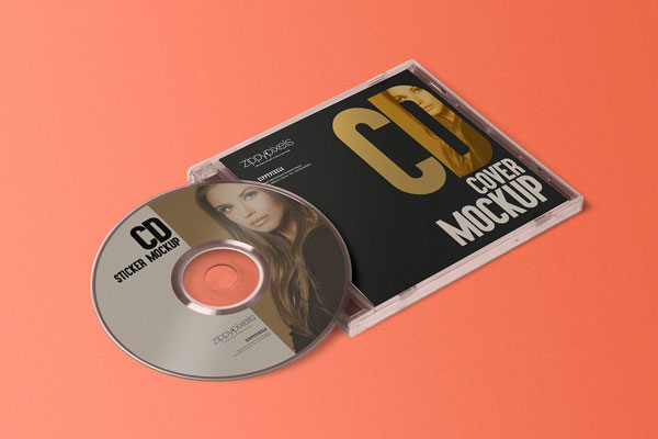 CD Jewel Case and Label Sticker Mockup FREE PSD