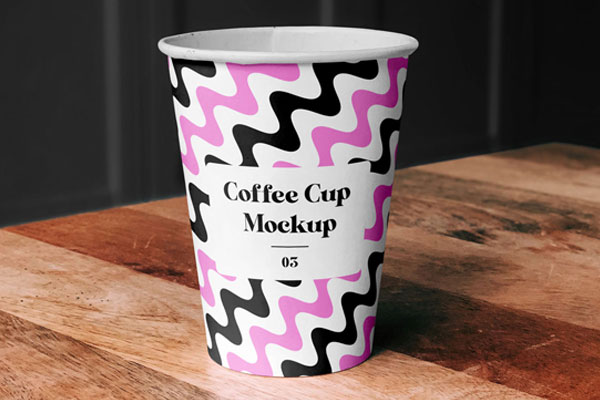 Coffee Cup Mockup on Wooden Table FREE PSD