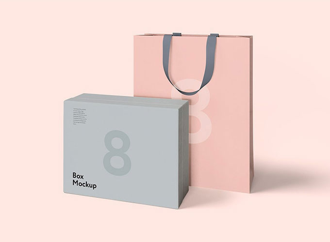 Combinations of a Bag-Bag and a Box-Bag mockup FREE PSD