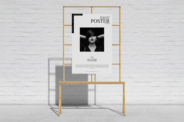 Elegant Wooden Stand Poster Mockup With A Brick Wall Background FREE PSD