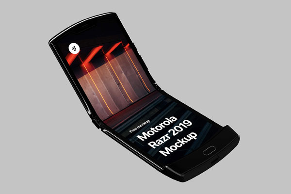 Floating Half-Folded Motorola Razr 2019 Mockup FREE PSD