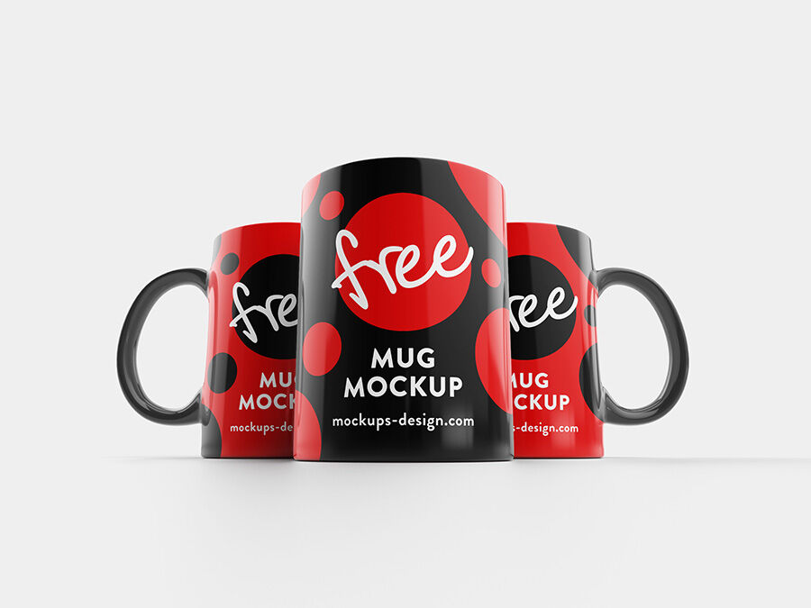 Floating Mug Mockup In Black And Red Color FREE PSD