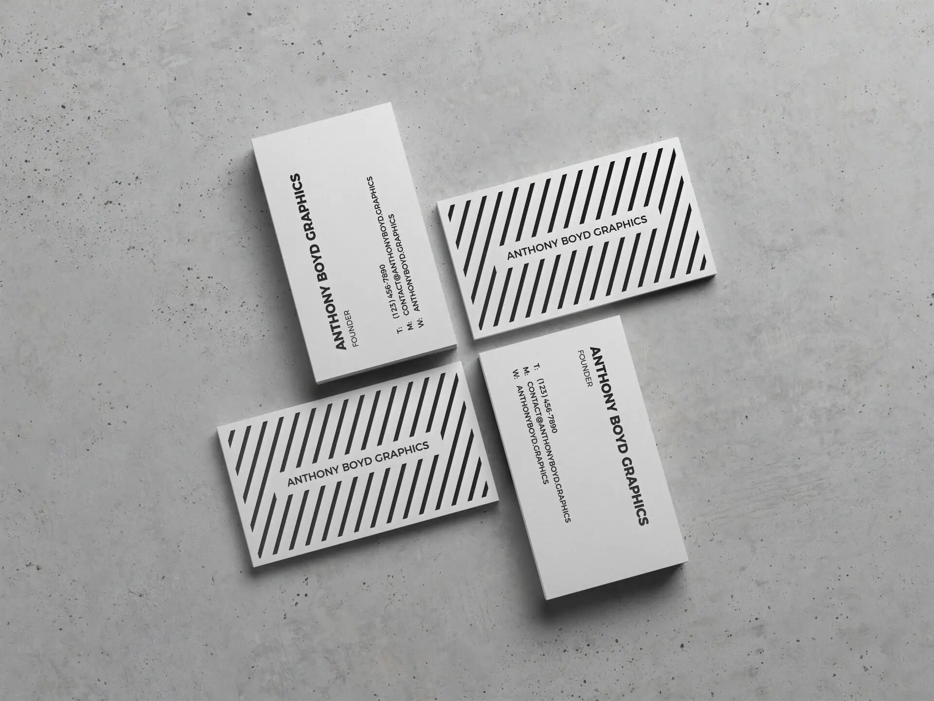 Four Modern Business Cards on Stone Texture Mockup FREE PSD