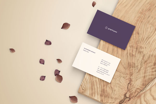 Front and Back Business Card Mockup on a Wood Piece FREE PSD