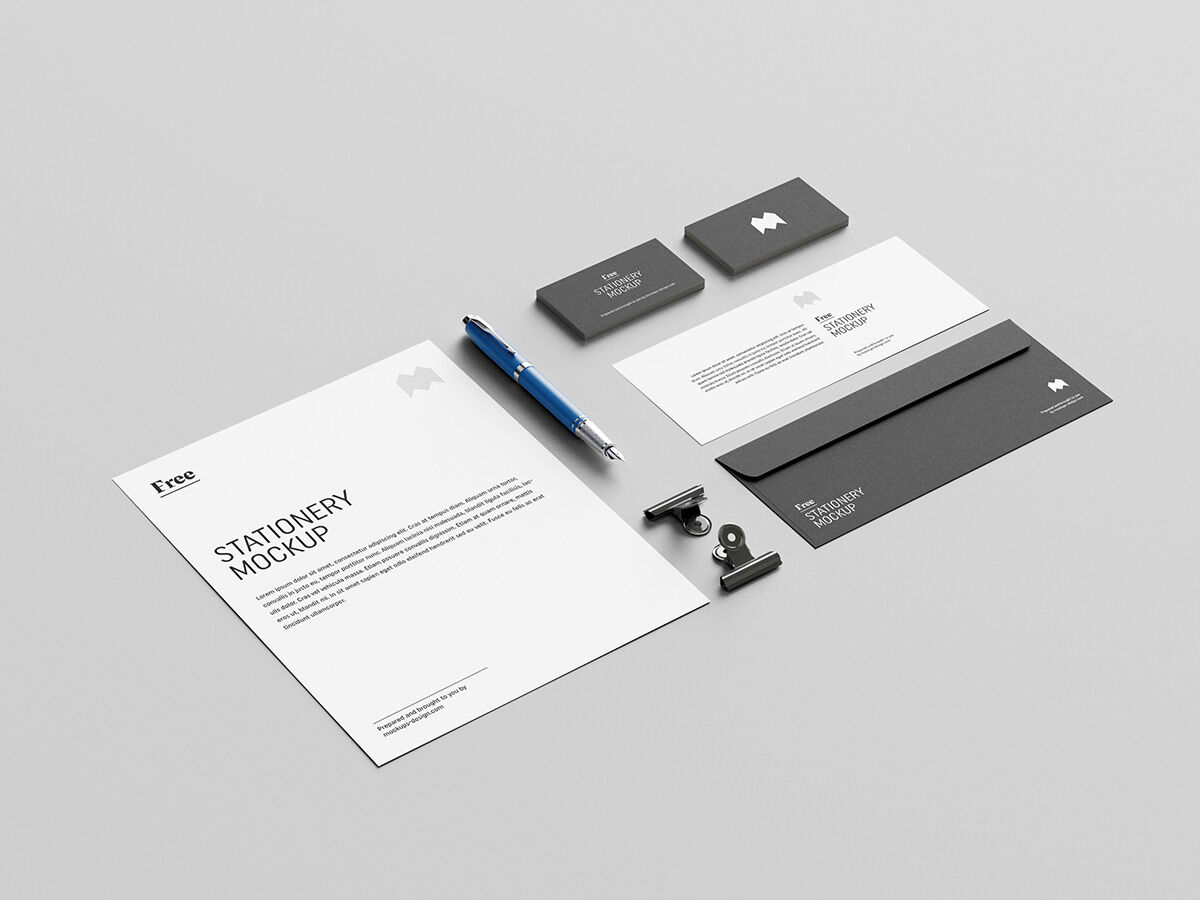 Front and Prespective View of a Minimal Stationary Mockup FREE PSD