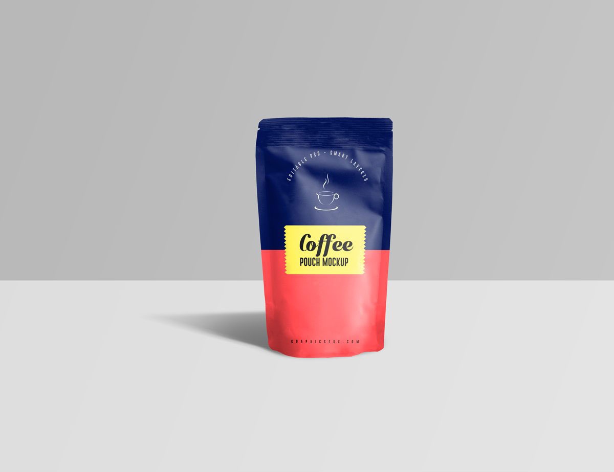 Front View of a Coffee Pouch Mockup FREE PSD