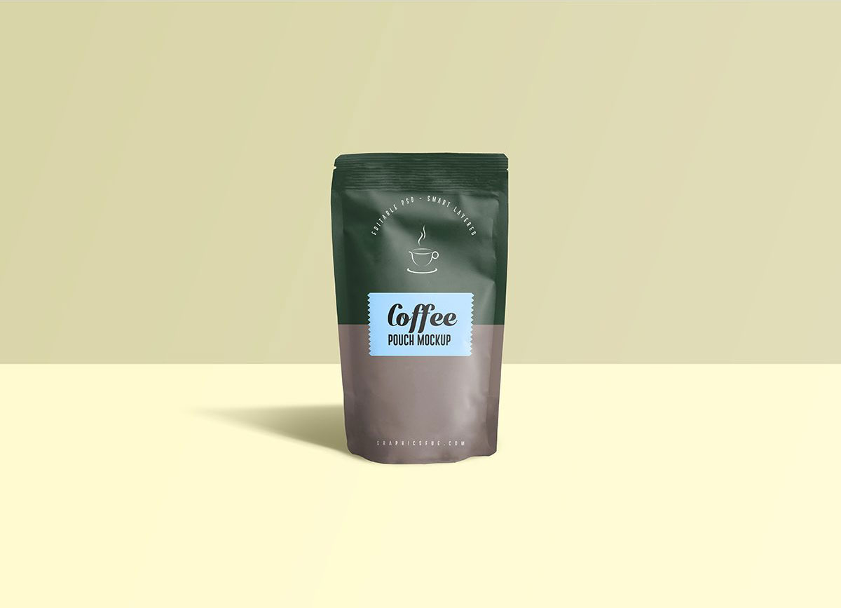 Front View of a Coffee Pouch Mockup FREE PSD