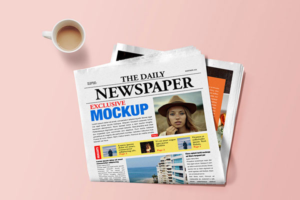 Front View Of Premium Quality Newspaper Mockup With Changeable Backdrop FREE PSD