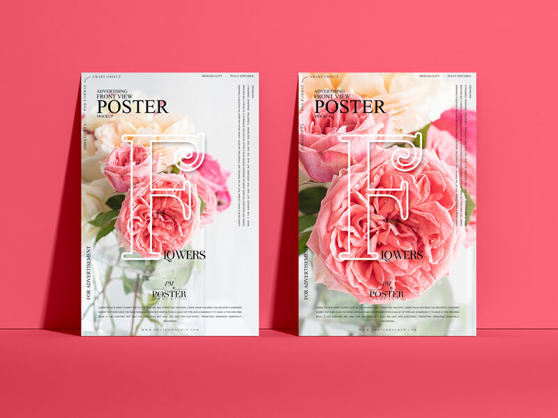 Front View Poster Mockup With Roses FREE PSD