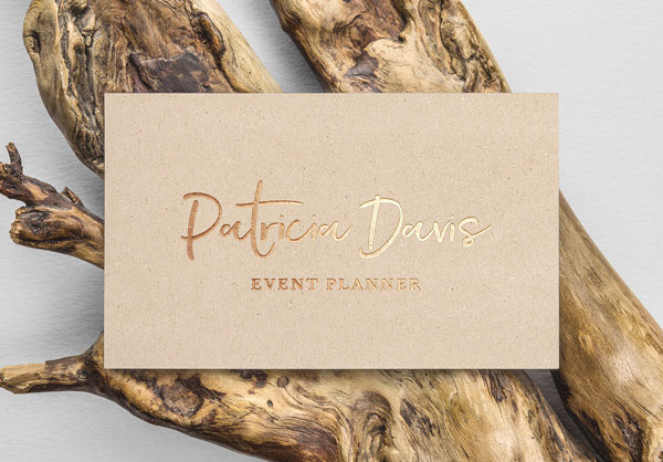 Gold Foil Effect Business Card on a Wood Branch Mockup FREE PSD