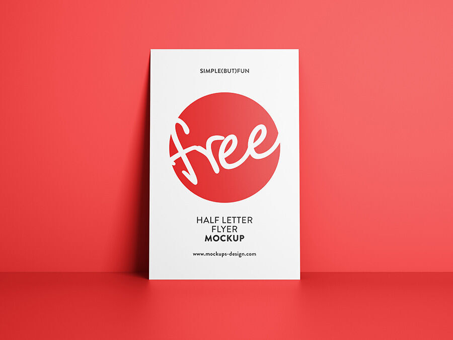 Half Page Flyer Mockup Bent on a Red Surface FREE PSD