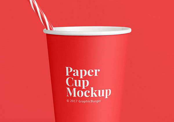 Mockup Displaying a Paper Cup with a Striped Straw FREE PSD