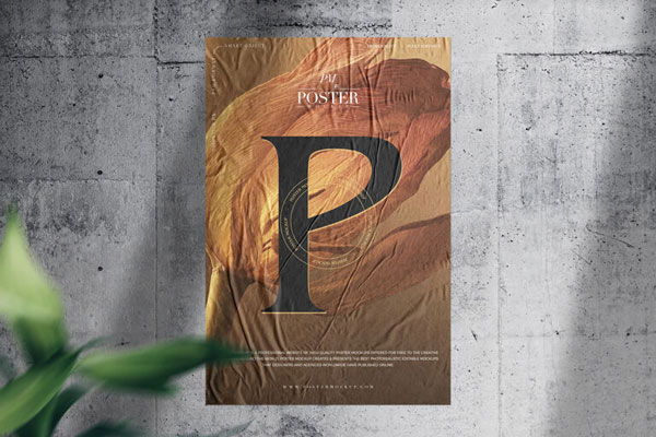 Mockup Displaying Glued Paper on Concrete Wall with Blurry Guy and Plant FREE PSD