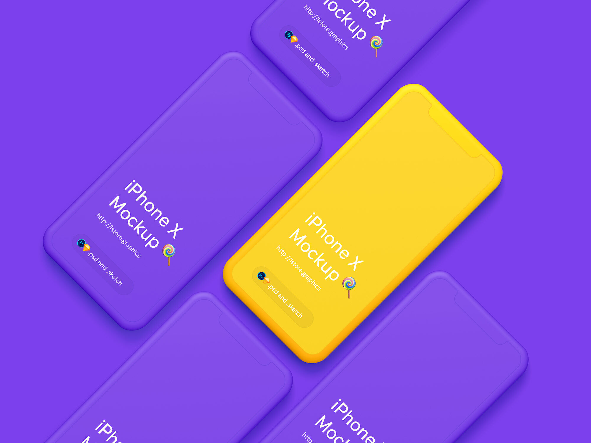 Mockup Displaying Overhead View of Five iPhone X FREE PSD