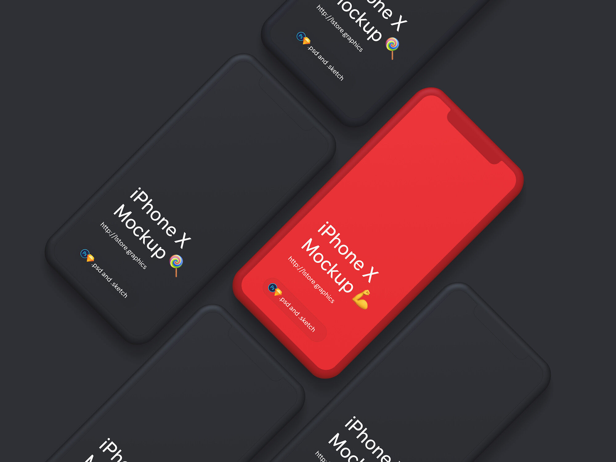 Mockup Displaying Overhead View of Five iPhone X FREE PSD