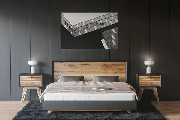 Mockup Displaying Poster Fixed on Top of the Bed in Modern Scene Bedroom FREE PSD