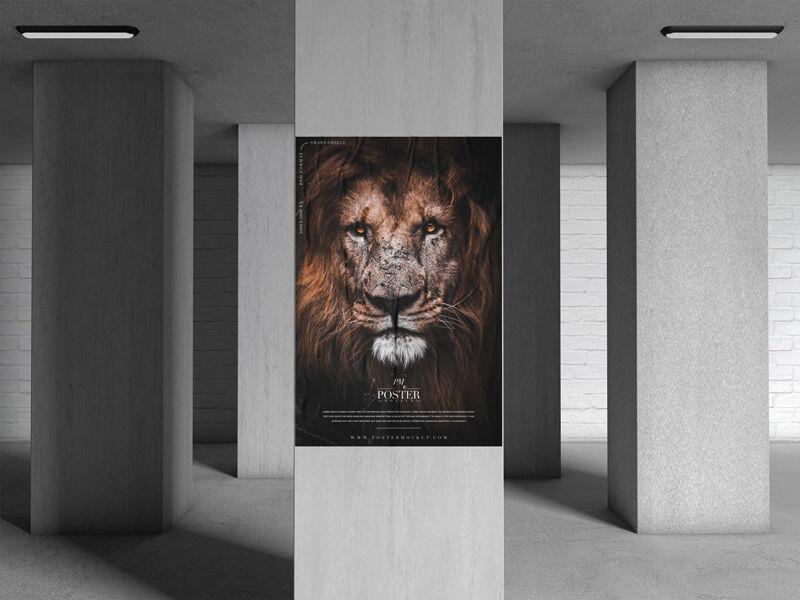 Mockup Displaying Poster Glued on Pillar in Indoor Setting FREE PSD