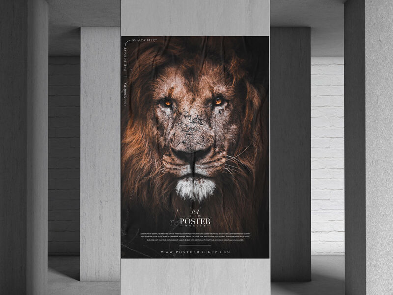 Mockup Displaying Poster Glued on Pillar in Indoor Setting FREE PSD