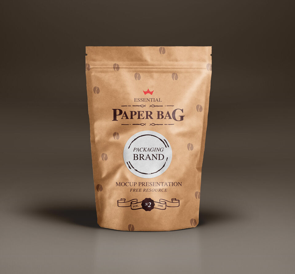 Mockup Displaying Standing Matte Paper Bag FREE PSD