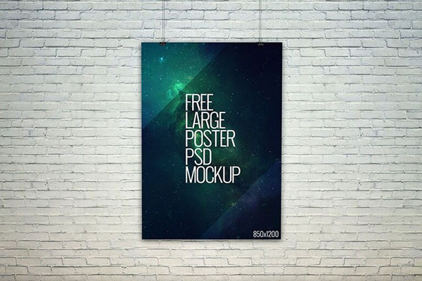 Mockup Featuring a Large Poster on a White Brick Wall FREE PSD