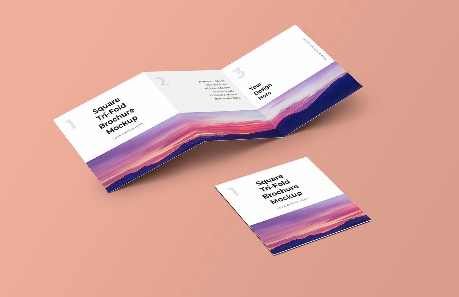 Mockup Featuring a Spread and a Folded Square Tri-Fold Brochure Free ...