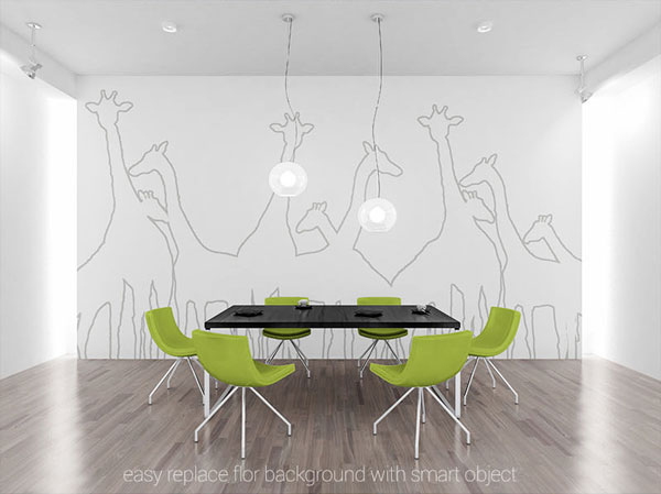 Mockup Featuring a Wall Mockup with Customizable Chairs and Floor FREE PSD