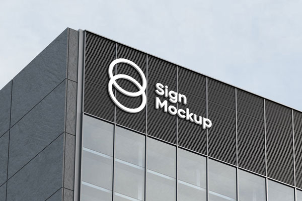 Mockup Featuring Corner View Building Sign FREE PSD