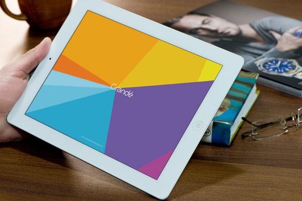 Mockup Featuring Hand Holding iPad on Wooden Table FREE PSD
