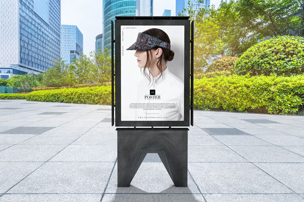 Mockup Featuring Publicity Poster Standing on Outdoor Environment FREE PSD