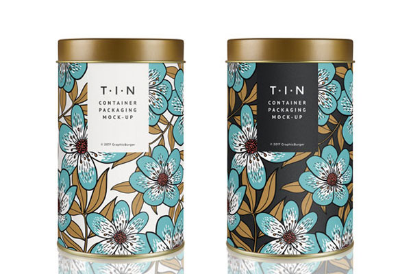 Mockup Modeling Two Floral Cylindrical Tin Containers FREE PSD