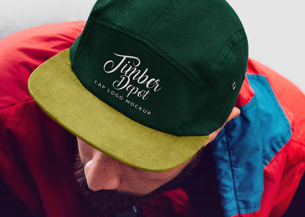 Mockup of a Man Wearing a Cap with Embroidered Logo FREE PSD