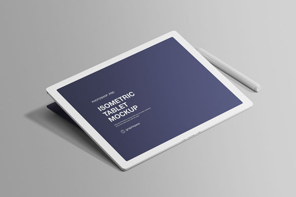 Mockup of an Isometric Tablet on a Flat Surface FREE PSD