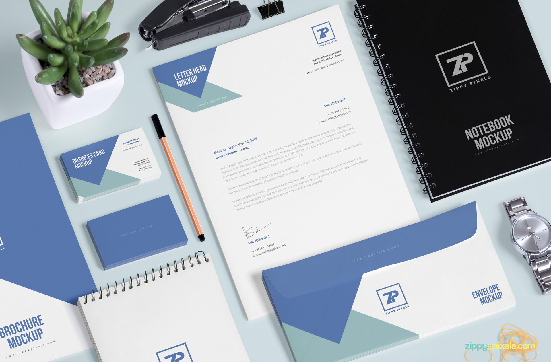 Mockup Of Stationery Scene with 21 Moveable Objects FREE PSD